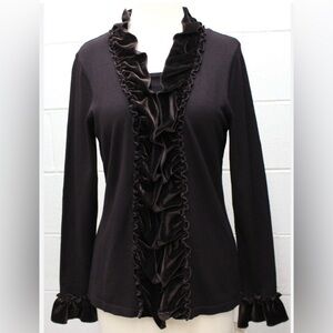 Elementz Women’s evening jacket with built-in top and velvet frill brown size M